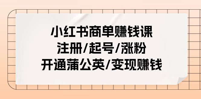 小红书商单赚钱课:注册/起号/涨粉/开通蒲公英/变现赚钱(25节课)