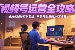2025视频号运营全攻略，推流机制加短剧剪辑，从养号到日销34万实战