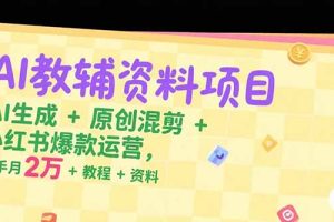 AI教辅资料项目，AI生成+原创混剪+小红书爆款运营，新手月入2万+教程+资料