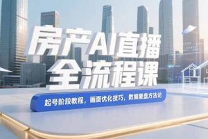 房产AI直播全流程课，起号阶段教程，画面优化技巧，数据复盘方法论