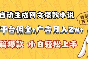 AI自动生成网文爆款小说，小说平台佣金加广告月入2w+，篇篇爆款，小白…