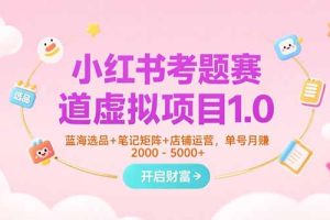 小红书考题赛道虚拟项目1.0，蓝海选品+笔记矩阵+店铺运营，单号月赚5000+