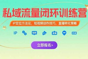私域流量闭环训练营：IP定位方法论，短视频创作技巧，直播转化策略