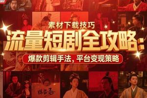 流量短剧全攻略：素材下载技巧，爆款剪辑手法，平台变现策略