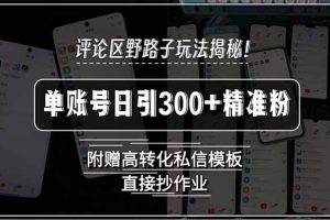 评论区野路子玩法揭秘!单账号日引300+精准粉,附赠高转化私信模板,直…
