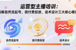 运营型主播培训：拆解自然流起号、微付费投放、话术设计三大核心模块-8月