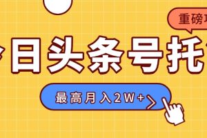 【头条号托管 】我存作品到草稿箱，你每天5分钟发布，最高月入2W+