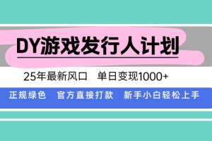 DY小游戏发行人计划，25年最新风口，单日变现1000+，官方 直接打款，新…