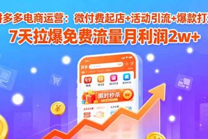 拼多多电商运营：微付费起店+活动引流+爆款打造 7天拉爆免费流量月利润2w+