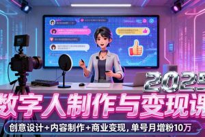 2025数字人制作与变现课，创意设计+内容制作+商业变现，单号月增粉10万+