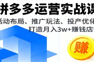 拼多多运营实战课，活动布局、推广玩法、投产优化，打造月入3w+赚钱店铺
