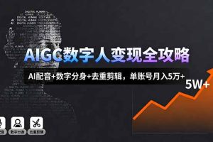AIGC数字人变现全攻略，AI配音+数字分身+去重剪辑，单账号月入5万+