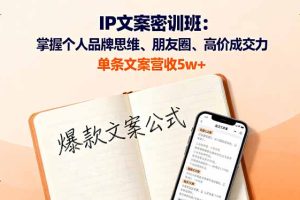 IP文案密训班：掌握个人品牌思维、朋友圈、高价成交力，单条文案营收5w+