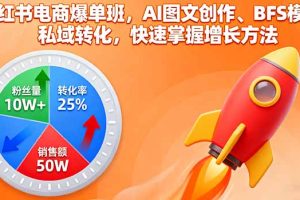 小红书电商爆单班，AI图文创作、BFS模型、私域转化，快速掌握增长方法