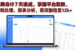 电商会计7天速成，掌握平台取数、财税处理、报表分析，薪资翻倍至12k+