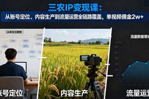 三农IP变现课：从账号定位、内容生产到流量运营全链路覆盖，单视频佣金2w+