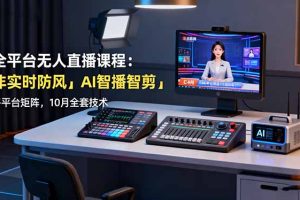 全平台无人直播课程：非实时防风＋AI智播智剪＋多平台矩阵，10月全套技术
