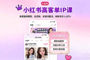 小红书高客单IP课，免费盈利模型、会员制、关键词截流，单账号月入10万+