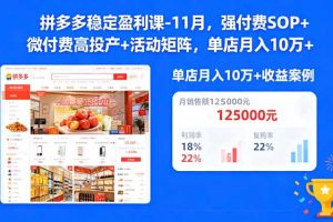拼多多稳定盈利课-11月，强付费SOP+微付费高投产+活动矩阵，单店月入10w+