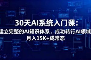 30天AI系统入门课:建立完整的AI知识体系,成功转行AI领域,月入15K+成常态