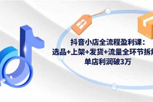 抖音小店全流程盈利课：选品+上架+发货+流量全环节拆解，单店利润破3万