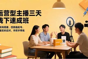 运营型主播三天线下班，人货场搭建,四部曲起号,流量实时应对，手把手带练