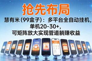 【抢先布局】慧有米(99盒子):多平台全自动挂机,单机20-30+,可矩阵放大实现管道躺赚收益