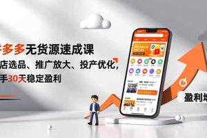 拼多多无货源速成课,开店选品、推广放大、投产优化,新手30天稳定盈利