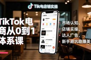 TikTok电商从0到1体系课，市场认知、店铺实操、达人广告，新手避坑稳赚美金