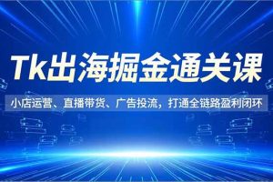 Tk出海掘金通关课，小店运营、直播带货、广告投流，打通全链路盈利闭环
