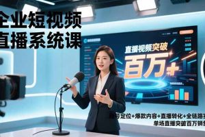 企业短视频直播系统课，账号定位+爆款内容+直播转化+全链路实战，单场直播突破百万销售额