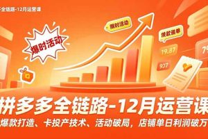 拼多多全链路-12月运营课,爆款打造、卡投产技术、活动破局,店铺单日利润破万